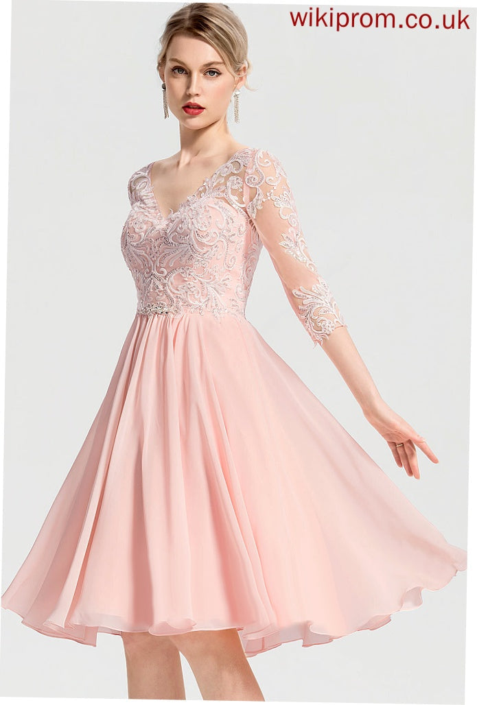 Chiffon Wedding Dresses Beading With Dress Wedding Lace A-Line Adeline V-neck Knee-Length