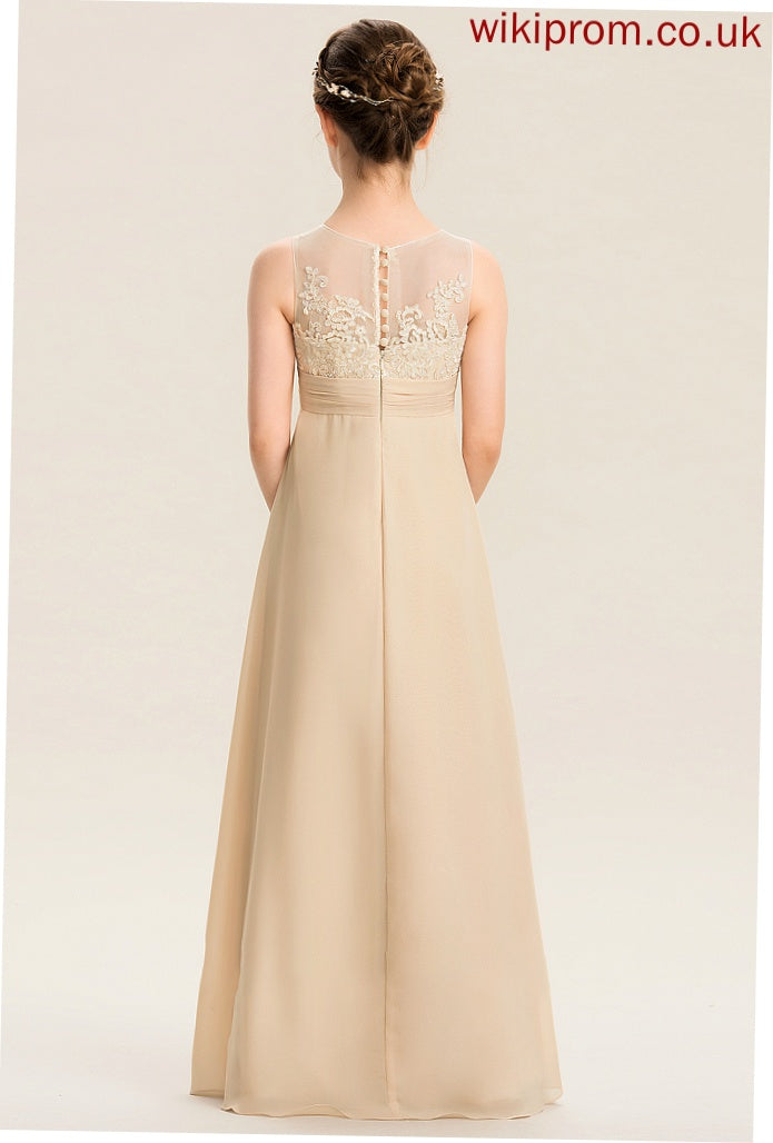 Lace Eliana A-Line Floor-Length Junior Bridesmaid Dresses Scoop Chiffon Neck