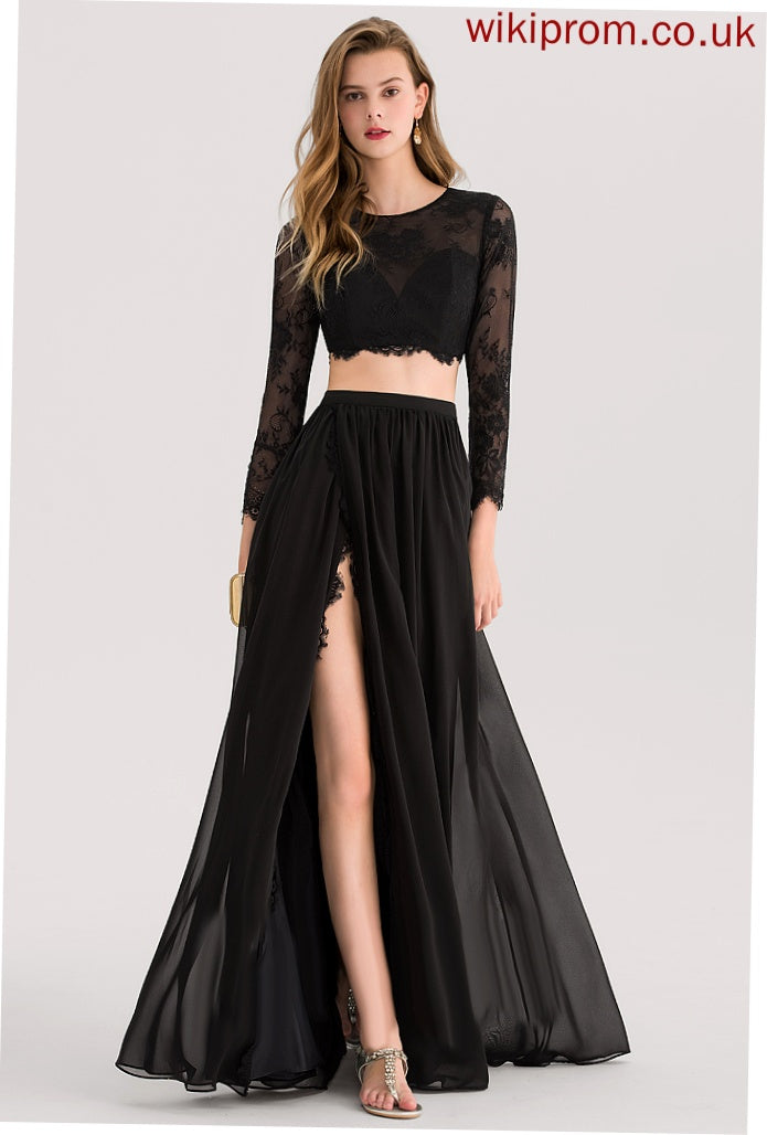 Lace Floor-Length Scoop Chiffon A-Line Lauren Prom Dresses