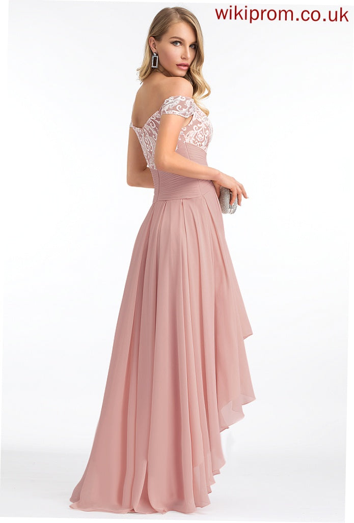 Kay Pleated Lace Off-the-Shoulder Chiffon With Prom Dresses A-Line Asymmetrical