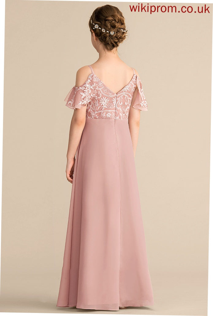 Lace Floor-Length V-neck Annalise A-Line Chiffon Junior Bridesmaid Dresses