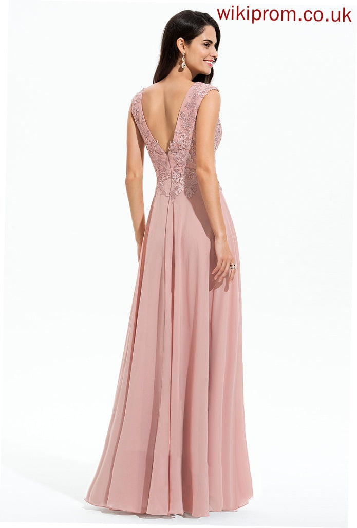 A-Line V-neck Floor-Length Avery Chiffon Prom Dresses