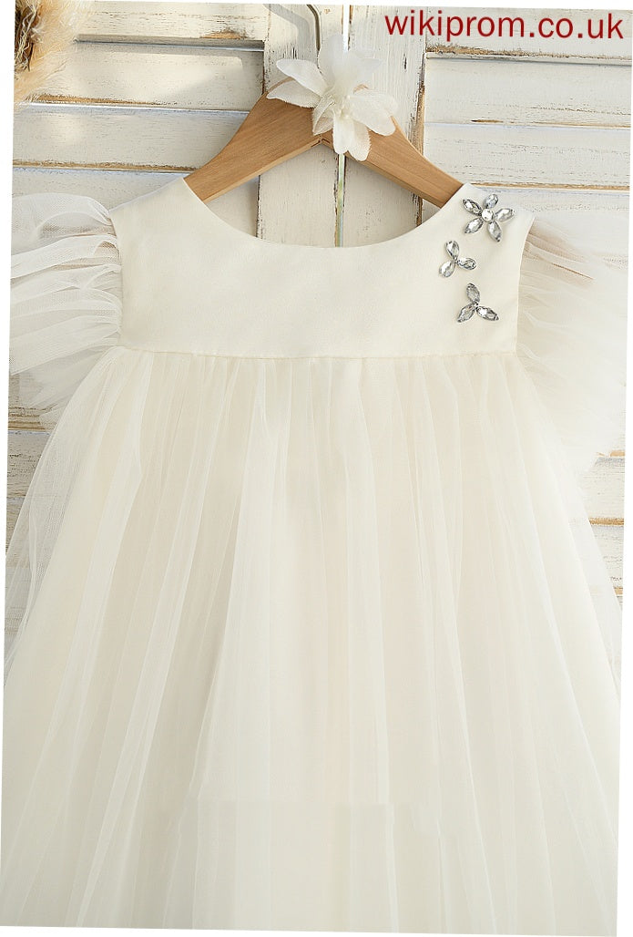 Scoop - A-Line Satin/Tulle Ruffles Girl Knee-length Neck Mia Flower Sleeveless Dress Flower Girl Dresses With