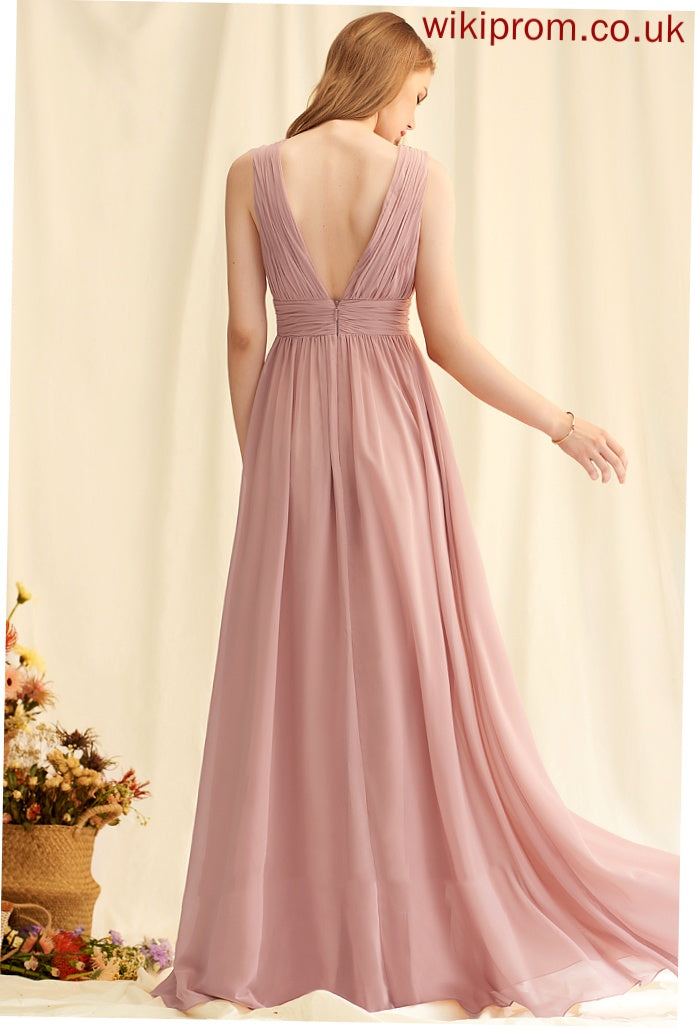 Neckline A-Line Embellishment V-neck Length Silhouette Floor-Length SplitFront Fabric Carlee Floor Length Straps Bridesmaid Dresses