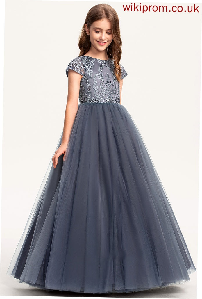 Tulle Junior Bridesmaid Dresses Kaylen Neck Lace Floor-Length Ball-Gown/Princess Scoop