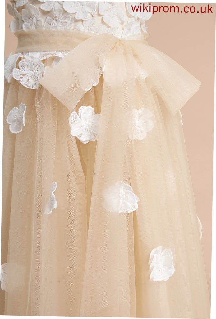 Tulle With Sleeveless Lace/Flower(s) Girl Ankle-length A-Line Flower Girl Dresses Flower Scoop - Neck Madelynn Dress