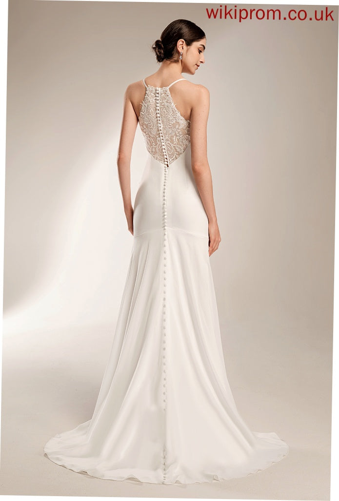 Chiffon Wedding Dresses With Court Sheath/Column Renata V-neck Train Lace Wedding Dress