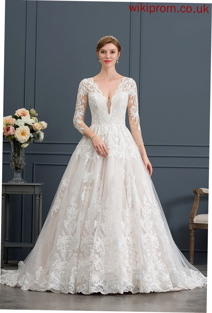 Kaitlin Lace Tulle Dress Ball-Gown/Princess Wedding V-neck Wedding Dresses