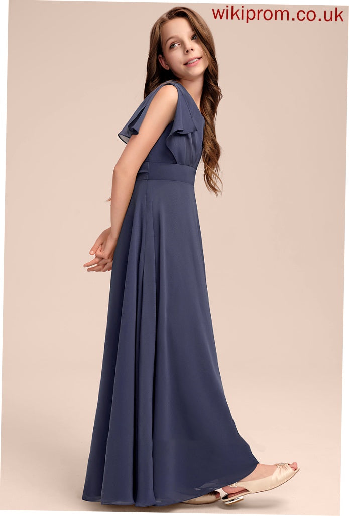 Junior Bridesmaid Dresses With Ruffle V-neck Bow(s) Chiffon Giselle A-Line Floor-Length