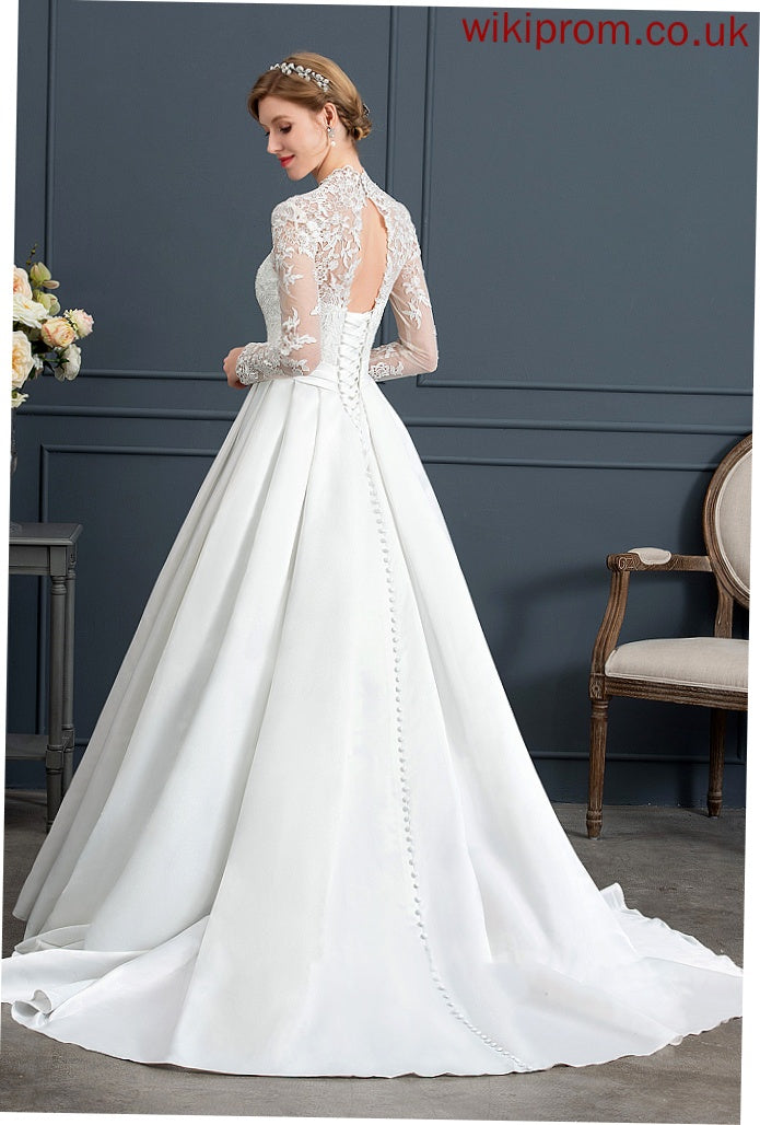 Wedding Dresses Lace Bow(s) Courtney Court Ball-Gown/Princess V-neck With Wedding Train Satin Dress