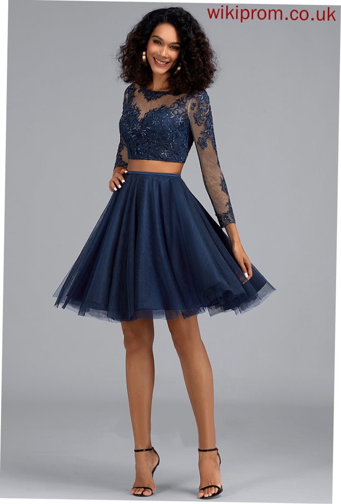 Homecoming With Tulle Homecoming Dresses Lace A-Line Dress Short/Mini Neck Katelynn Scoop