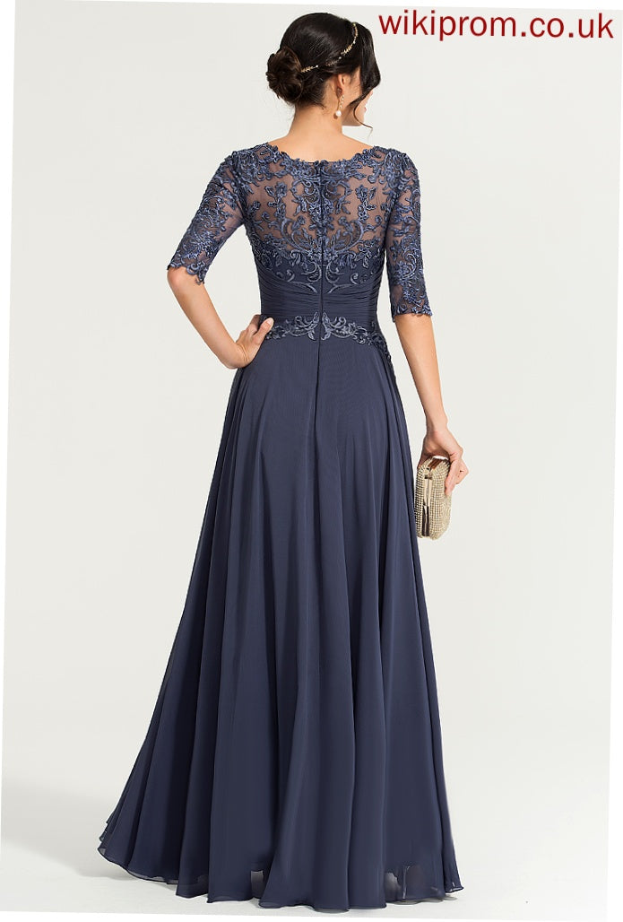 Sequins Chiffon Undine Prom Dresses With A-Line Lace Floor-Length Scoop