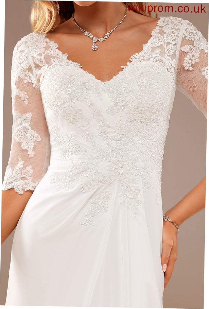 Wedding Lace With Wedding Dresses V-neck Chiffon Dress Ruffle A-Line Haylee Asymmetrical