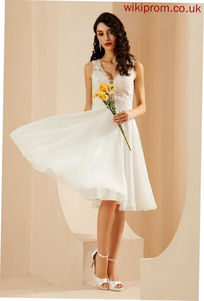 Wedding Dresses Lace A-Line Knee-Length Chiffon Sequins Wedding With V-neck Cornelia Dress