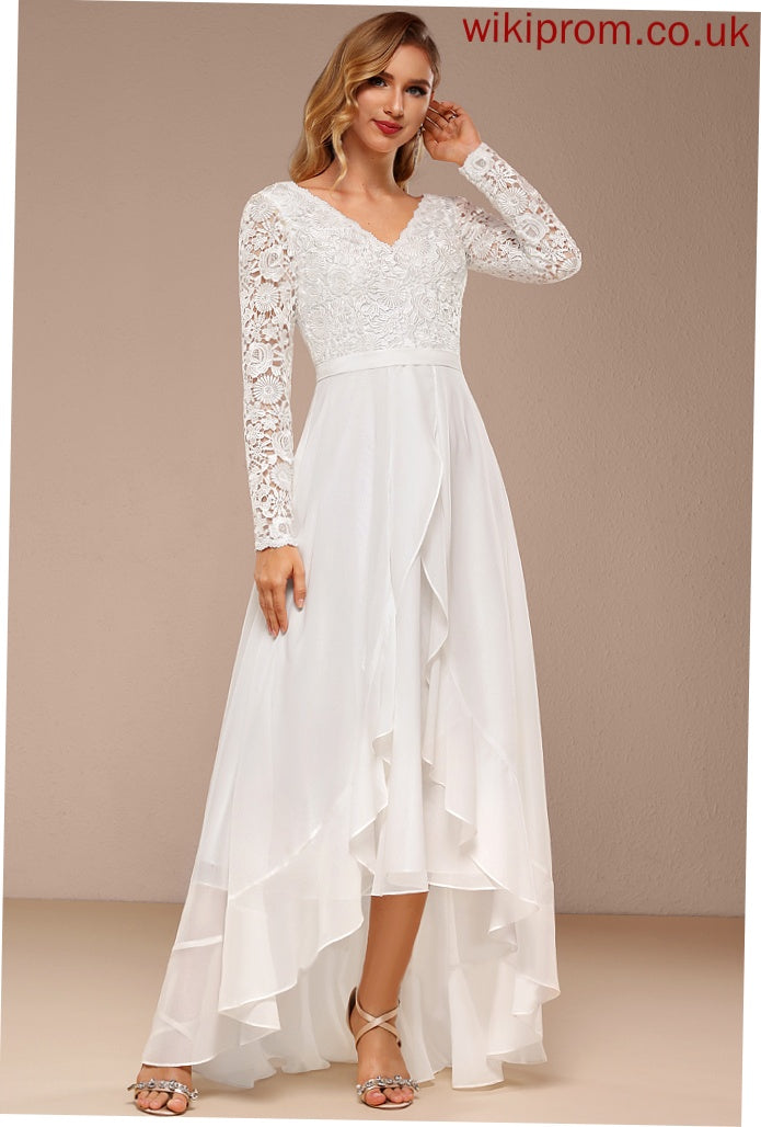 Dress Wedding Wedding Dresses Asymmetrical Chiffon V-neck Lace A-Line Paityn