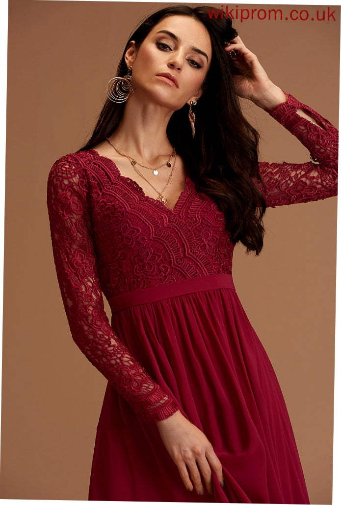 Chiffon Shirley Long Chiffon Lace A-line Club Dresses Maxi Dresses V-Neck Sleeves