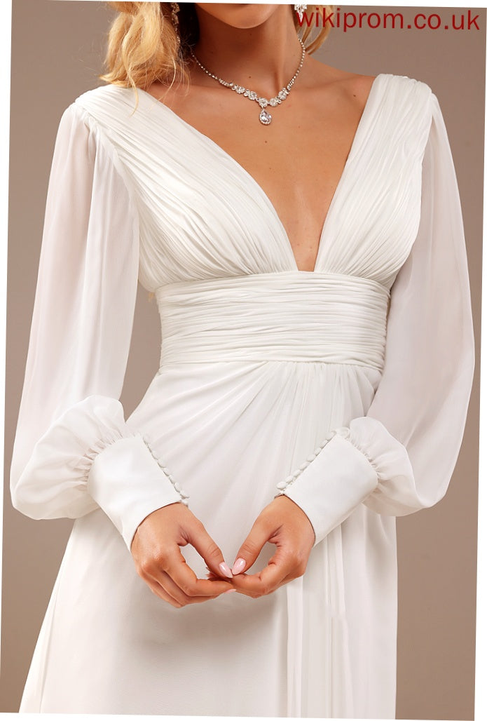 Floor-Length A-Line V-neck Wedding Dresses Carla Chiffon Ruffle Wedding Dress With