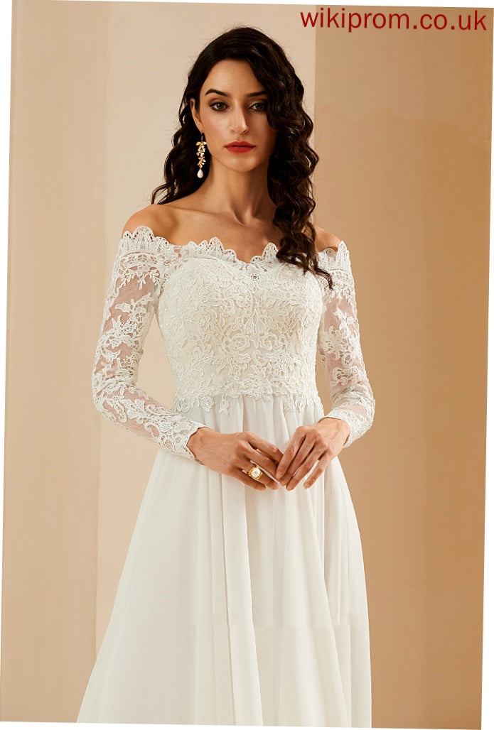 Wedding Dresses Ansley Dress Train A-Line With Lace Off-the-Shoulder Chiffon Sweep Wedding