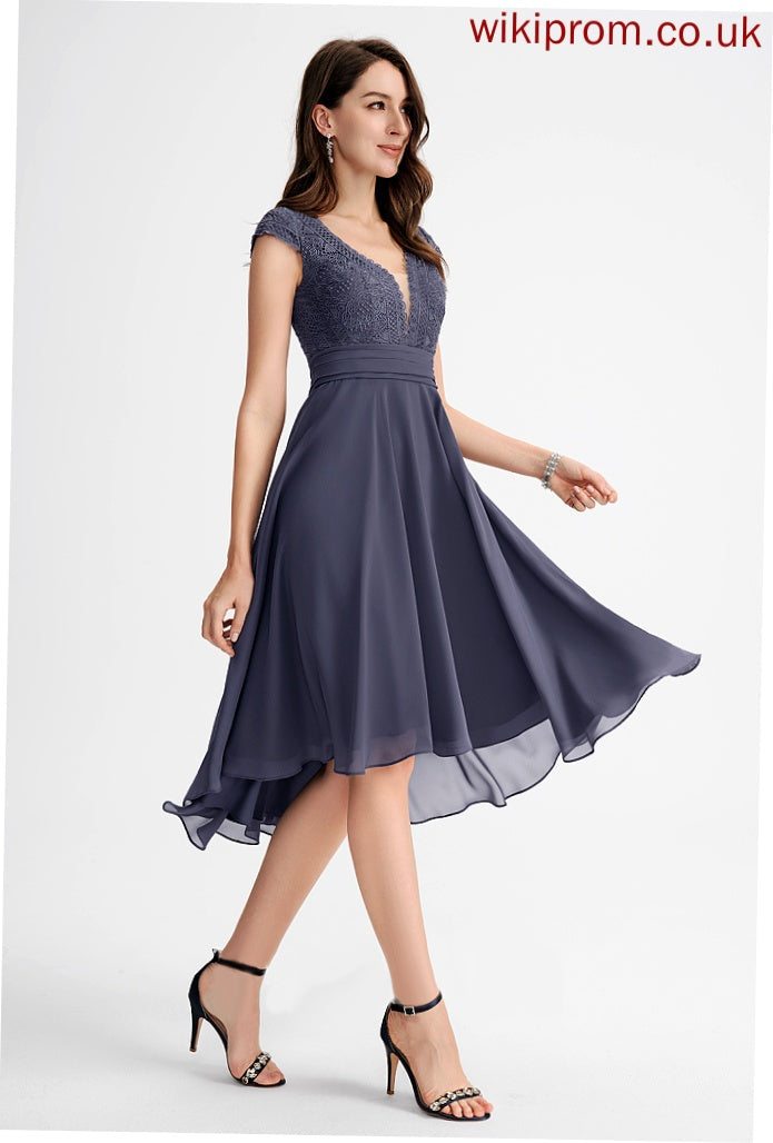 Cocktail With Lace Rosa Asymmetrical Chiffon Pleated Cocktail Dresses V-neck A-Line Dress