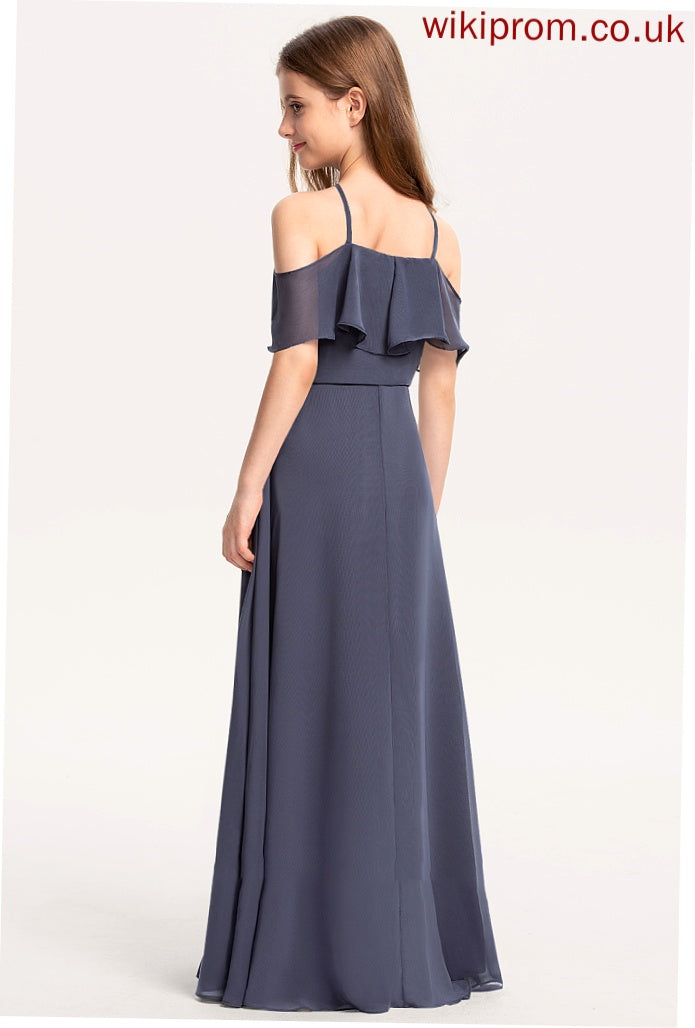 Junior Bridesmaid Dresses Cascading Ruffles Floor-Length Off-the-Shoulder Izabelle A-Line With Chiffon