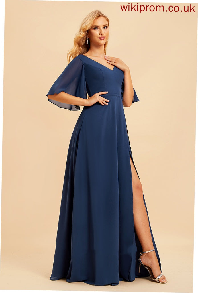 A-Line Silhouette Embellishment Fabric Length SplitFront Floor-Length Neckline V-neck Millicent Floor Length Natural Waist Bridesmaid Dresses