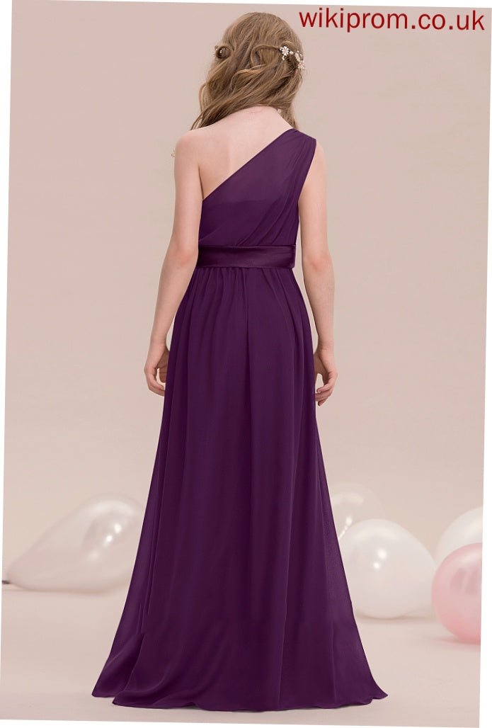 Junior Bridesmaid Dresses A-Line Floor-Length Ruffle Chiffon One-Shoulder Ashley With