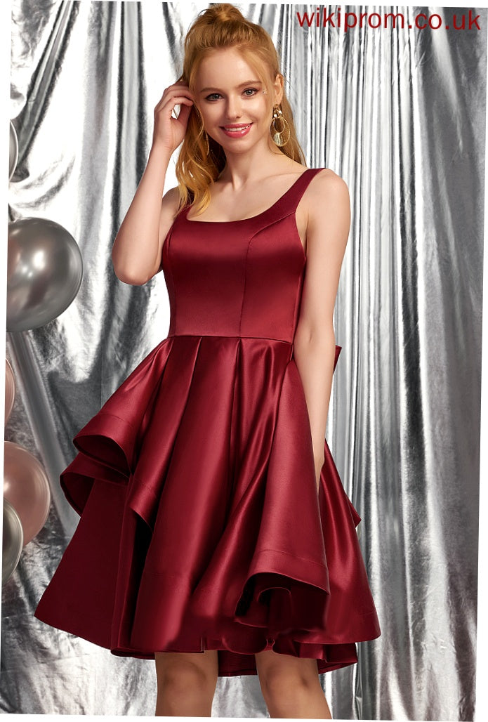 Aniya Homecoming Dresses Neckline Square Homecoming Knee-Length Bow(s) A-Line Ruffles Cascading With Satin Dress