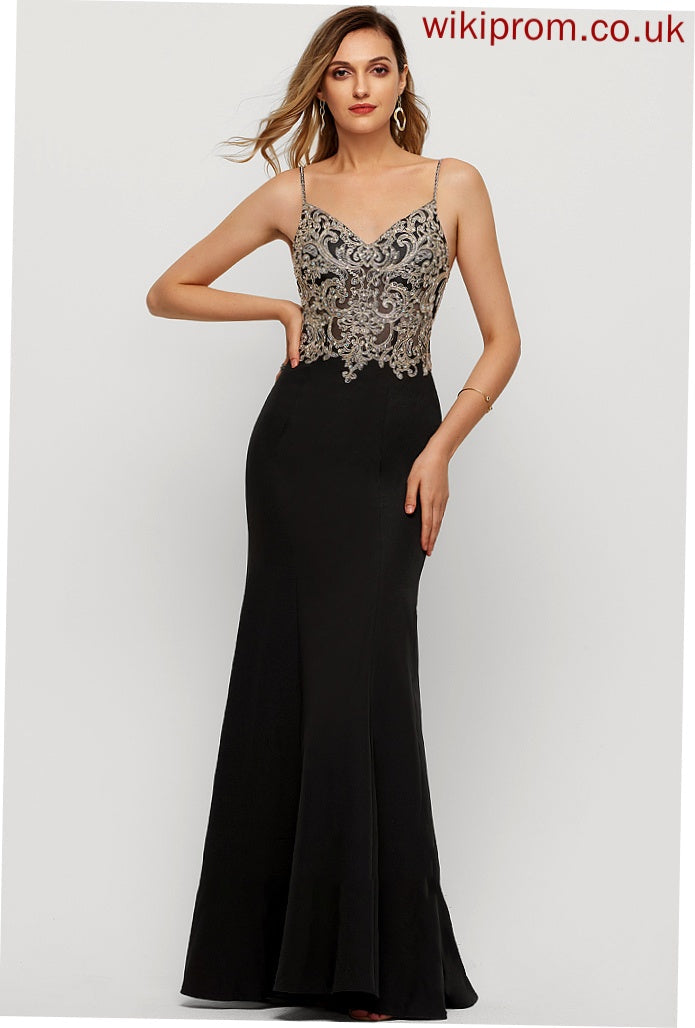 Stretch Beading Sequins V-neck Catherine Floor-Length With Prom Dresses Crepe Trumpet/Mermaid