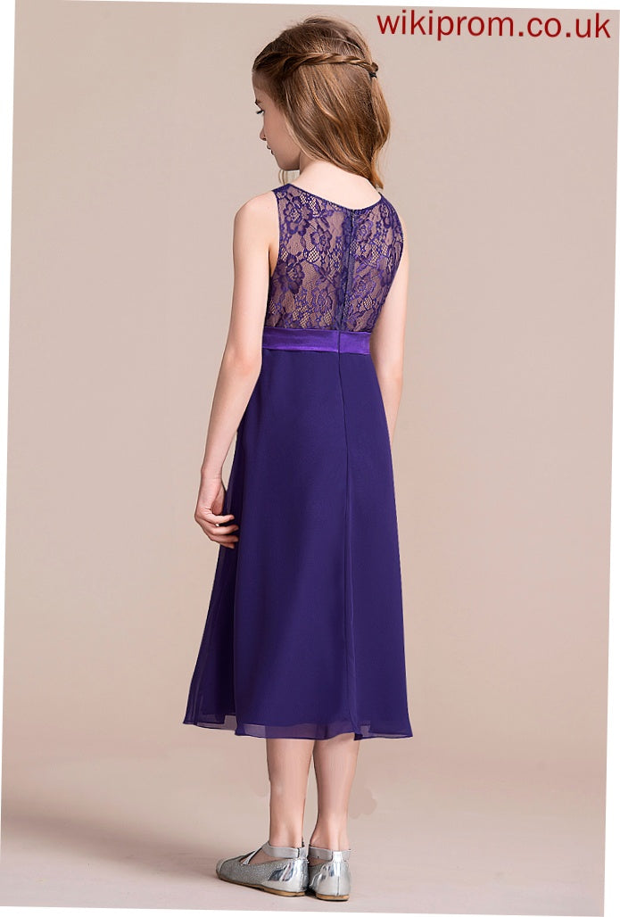 Neck Jaylin A-Line Tea-Length Scoop Chiffon Junior Bridesmaid Dresses