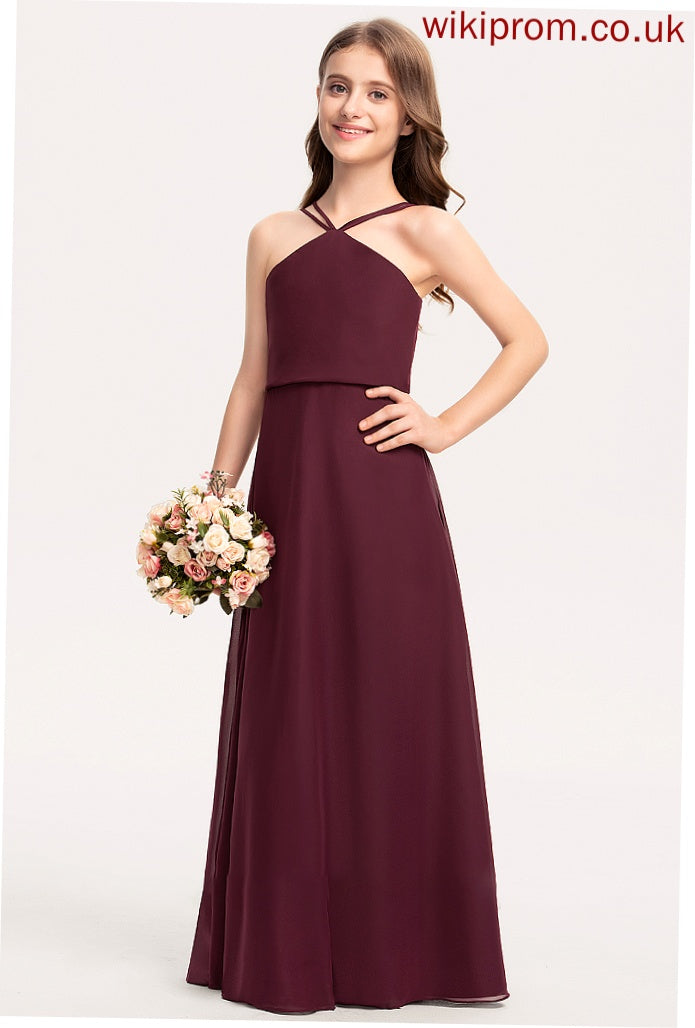 Chiffon V-neck Corinne A-Line Floor-Length Junior Bridesmaid Dresses