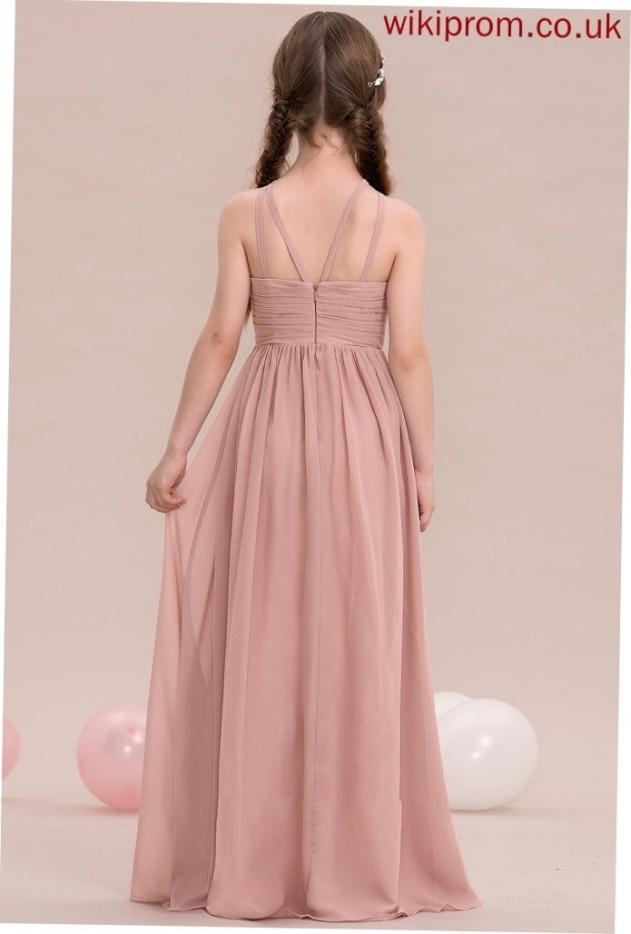 A-Line Madalyn Neck Floor-Length Scoop With Ruffle Junior Bridesmaid Dresses Chiffon