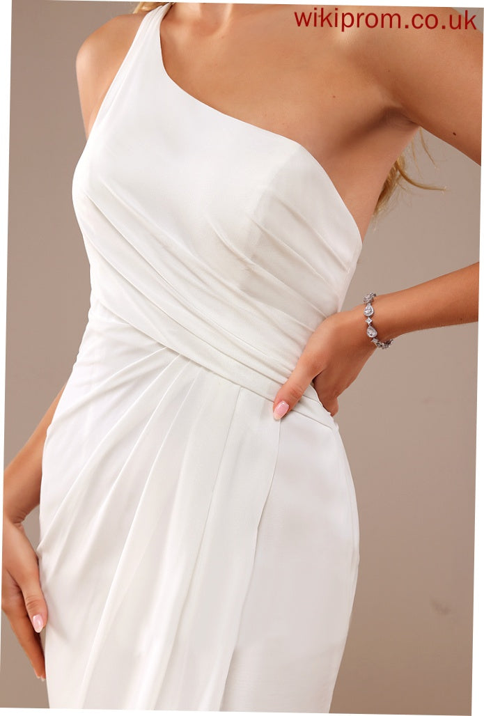 Alissa Ruffle With Train Wedding Dresses Wedding Chiffon Sweep Trumpet/Mermaid One-Shoulder Dress