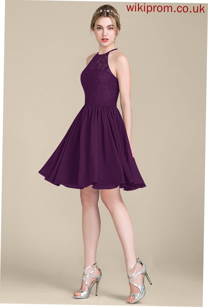 Cocktail Dresses Neck Knee-Length Lace Dress A-Line Cocktail Moriah Chiffon Scoop