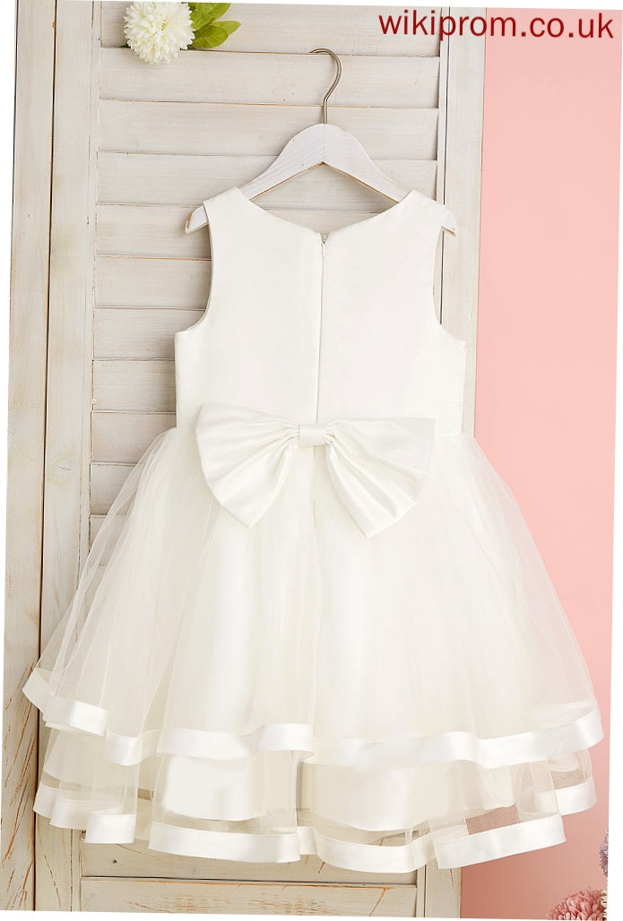 Beading/Bow(s) - Flower Ball-Gown/Princess Hayden Knee-length Neck Satin/Tulle With Sleeveless Girl Flower Girl Dresses Dress Scoop