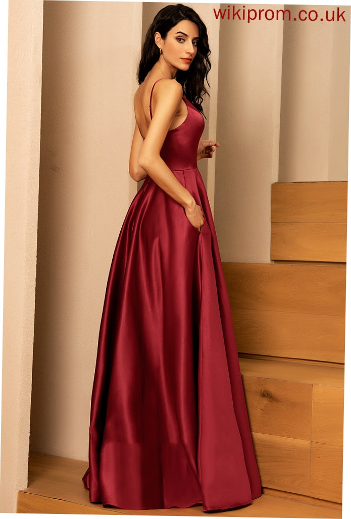 Neckline Fabric Straps&Sleeves A-Line Floor-Length Silhouette Satin V-neck Length Litzy Floor Length Natural Waist Bridesmaid Dresses