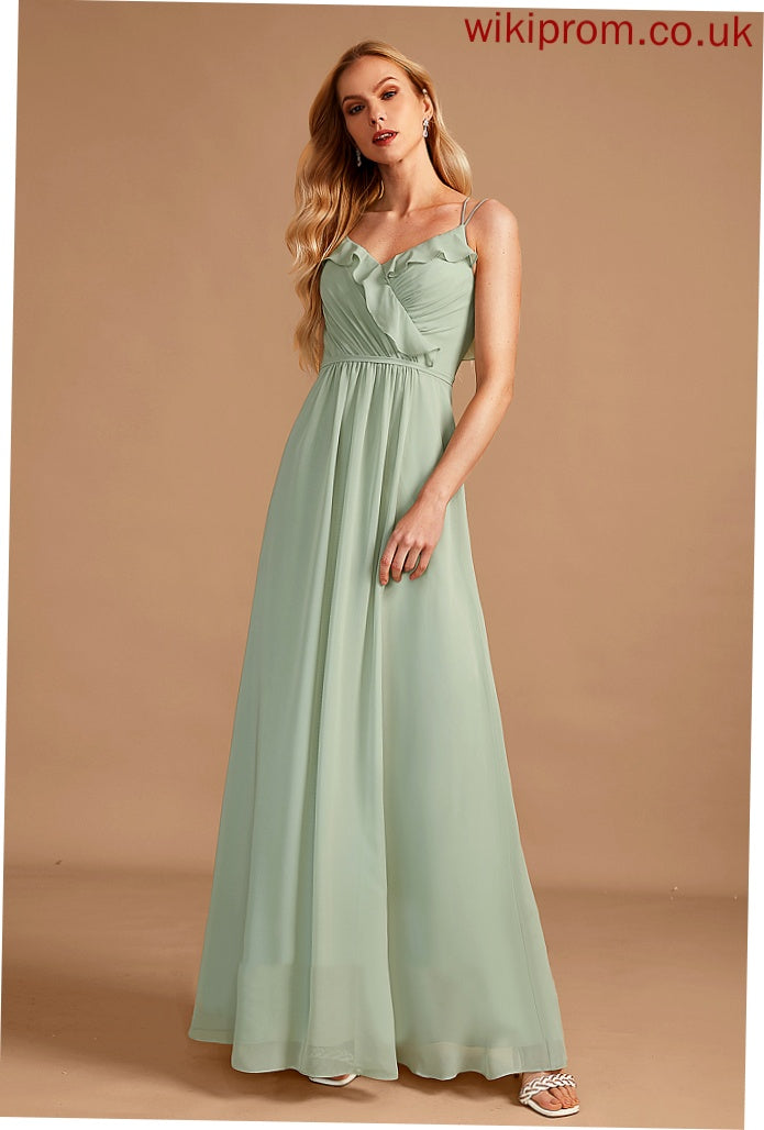 A-Line Length Embellishment Silhouette V-neck Floor-Length Ruffle Fabric Neckline Shyann V-Neck Sleeveless Bridesmaid Dresses