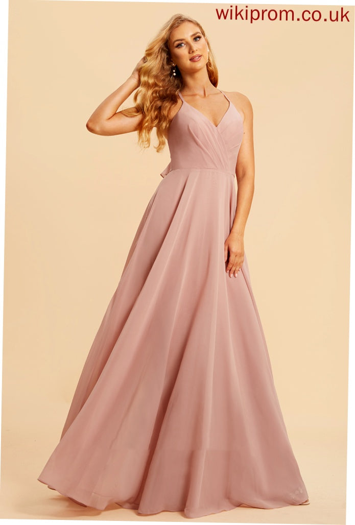 Ruffle Fabric A-Line Silhouette V-neck Length Neckline Embellishment Floor-Length Rosalind Scoop Sleeveless Bridesmaid Dresses