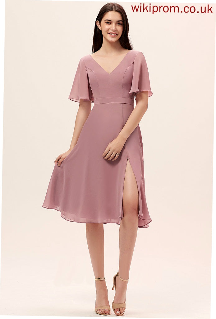 Cocktail Gracie A-Line With Knee-Length Dress Cocktail Dresses Chiffon Front Split V-neck