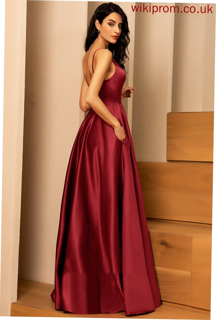 A-line Satin Mikaela Formal Dresses V-Neck Dresses