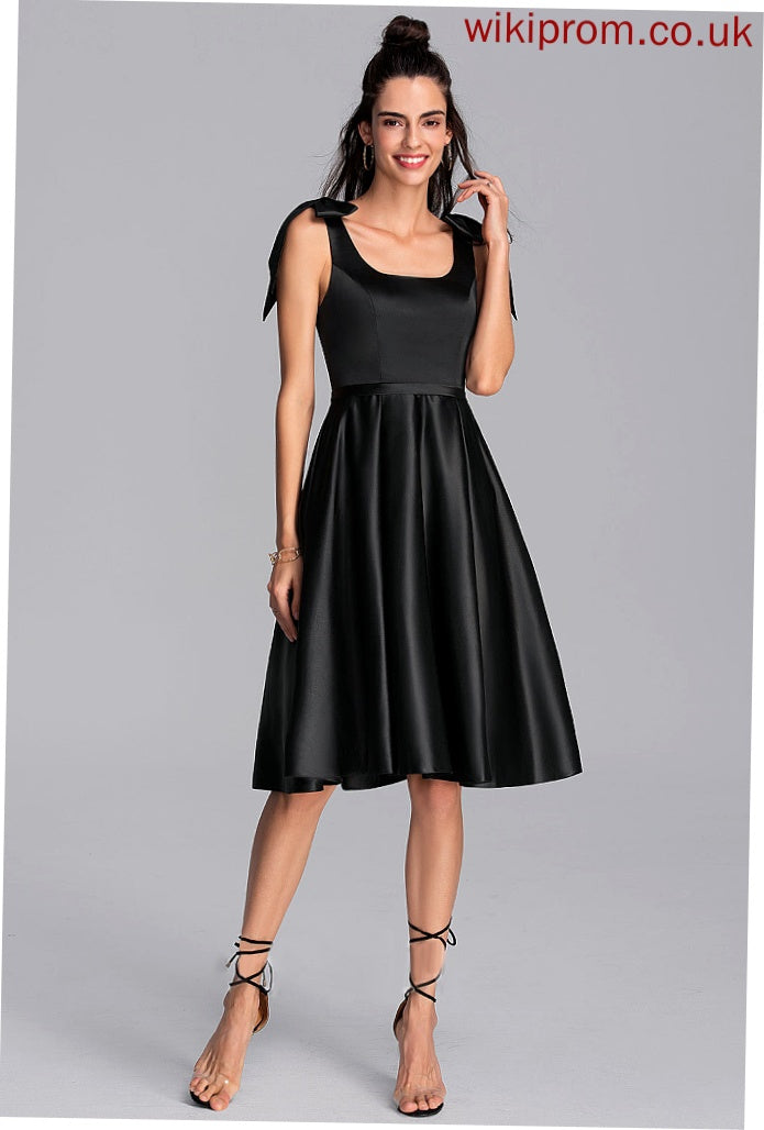 Dress Myah Neckline Homecoming Dresses Bow(s) With Knee-Length Homecoming A-Line Square Satin