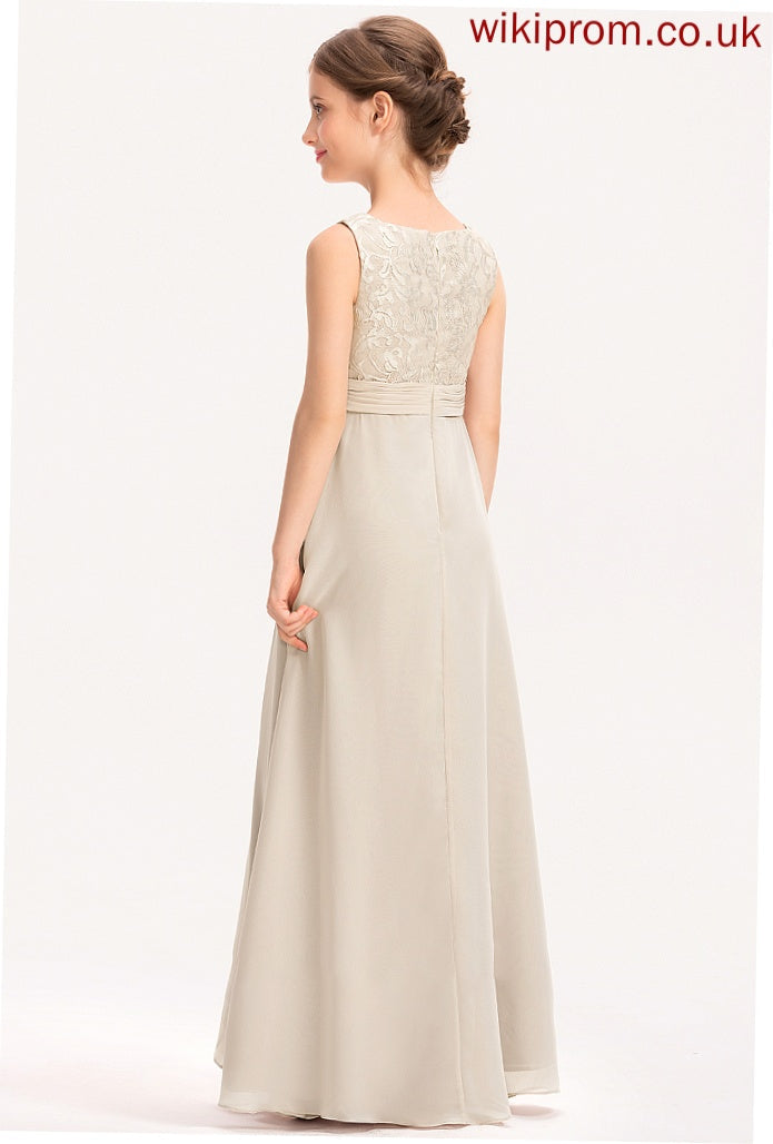 With Chiffon Ruffle Neck Lace Junior Bridesmaid Dresses A-Line Ryann Scoop Floor-Length