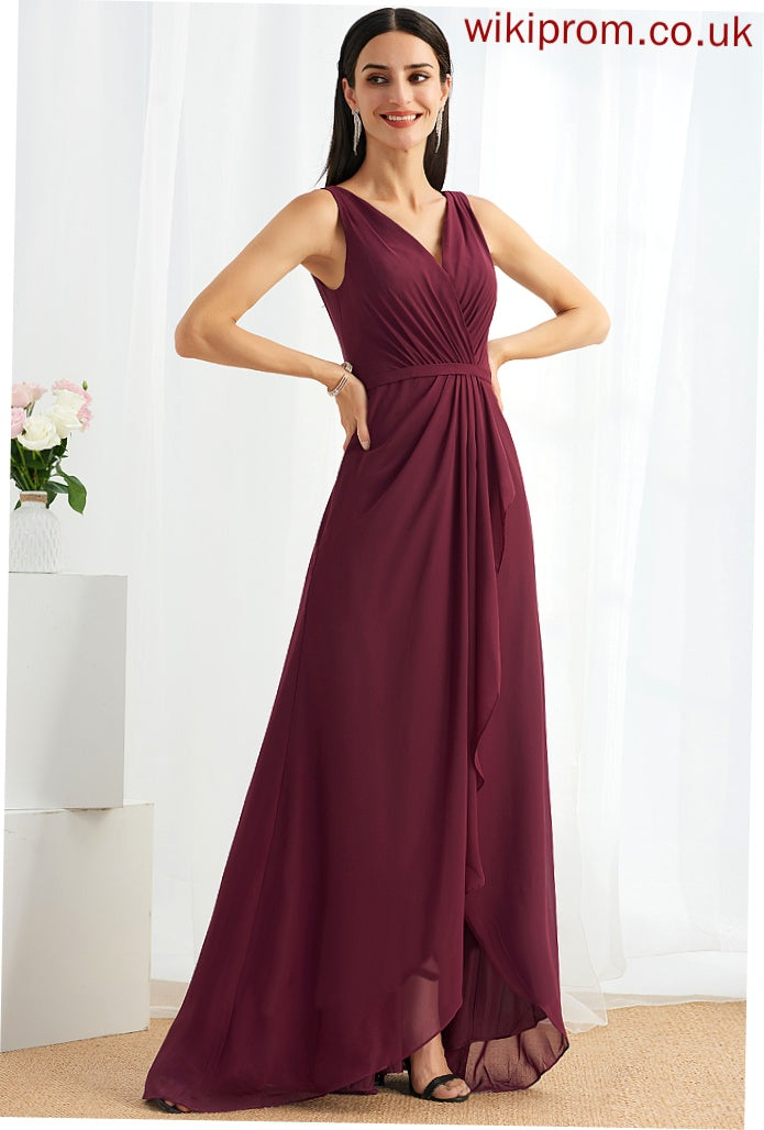 V-neck Embellishment Silhouette Fabric Neckline Length Asymmetrical SplitFront A-Line Millie Bridesmaid Dresses