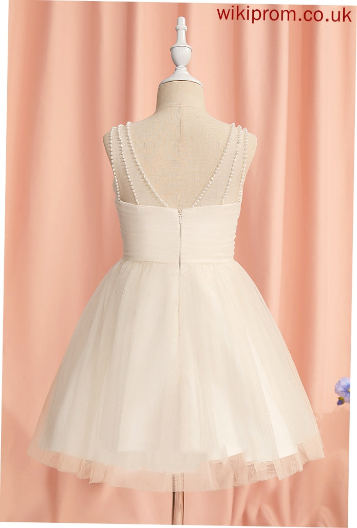 Girl V-neck - Flower Girl Dresses Tulle A-Line Sleeveless With Ruffles/Beading Dress Esther Flower Knee-length