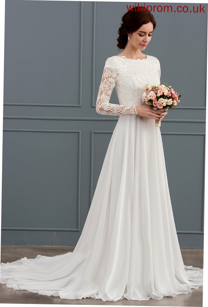 Dress Court Beading A-Line Wedding Wedding Dresses Train Lace Chiffon With Esmeralda