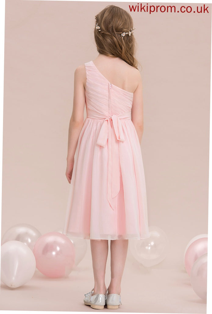 Ruffle One-Shoulder Valery With Knee-Length A-Line Junior Bridesmaid Dresses Chiffon