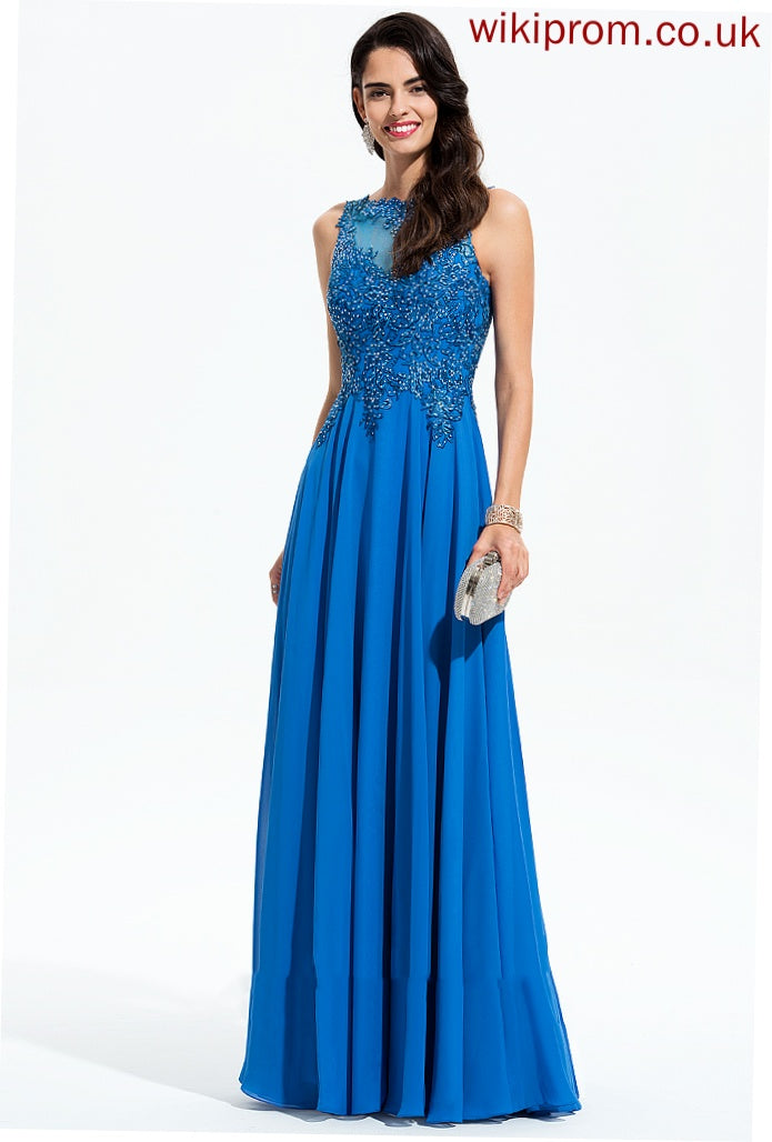 Floor-Length A-Line With Jaylynn Prom Dresses Chiffon Scoop Sequins Beading