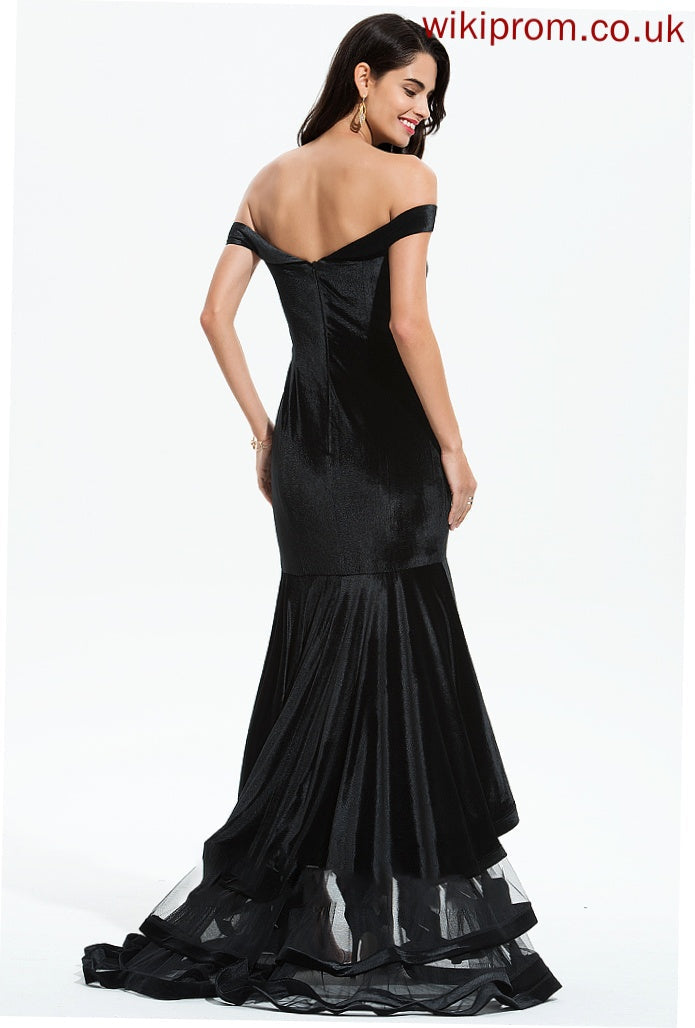 Tori Trumpet/Mermaid Prom Dresses Sweep Off-the-Shoulder With Cascading Velvet Ruffles Train