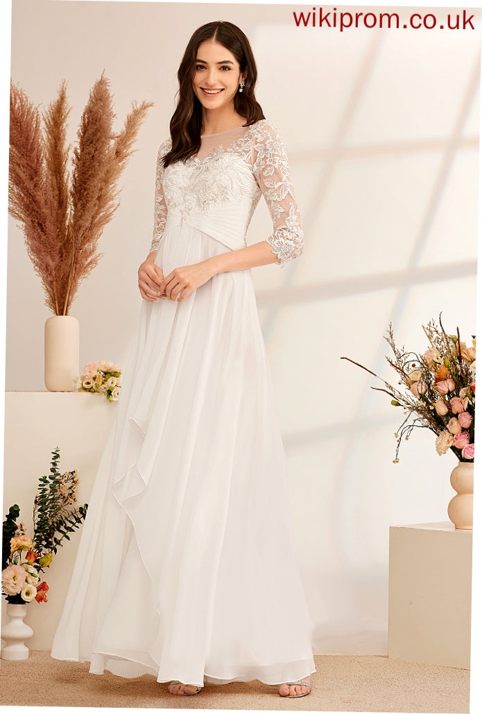 Beading Chiffon Illusion Wedding Dresses Ruffle With A-Line Wedding Lace Dress Charlee Floor-Length