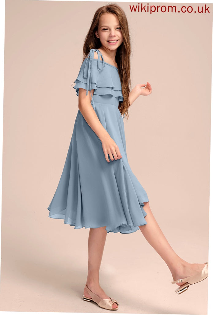 Off-the-Shoulder Ruffles Asymmetrical Junior Bridesmaid Dresses A-Line Cascading With Chiffon Macy