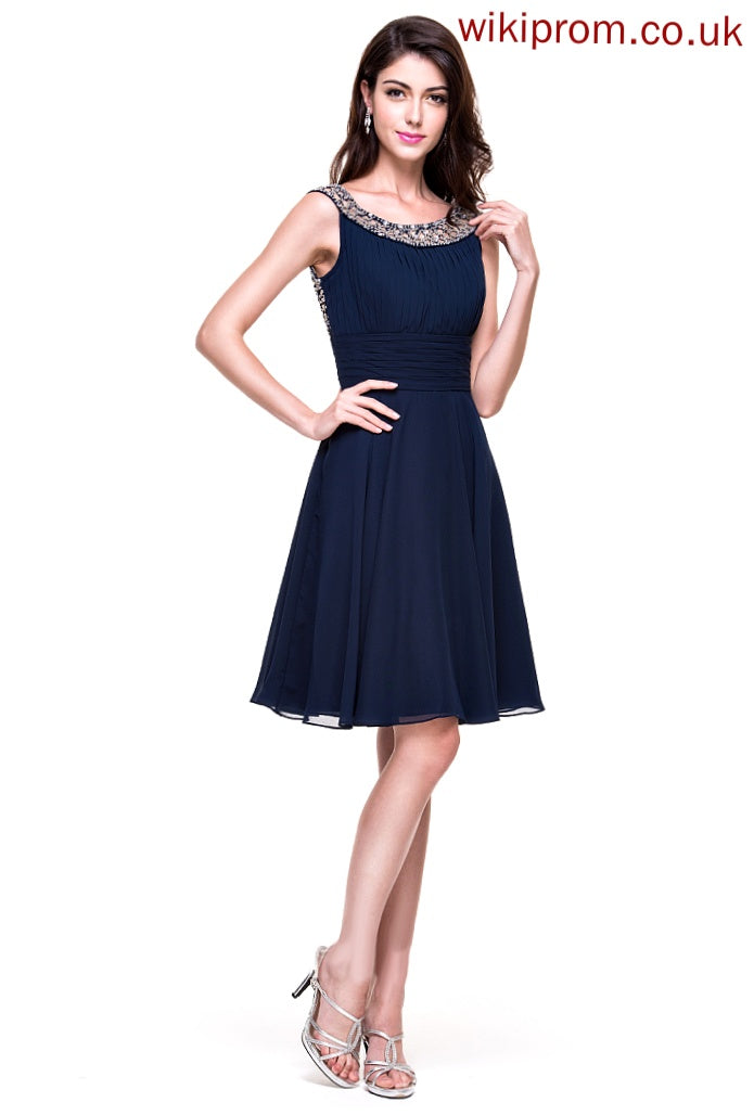 Cocktail A-Line With Chiffon Scoop Beading Janessa Knee-Length Ruffle Neck Dress Cocktail Dresses